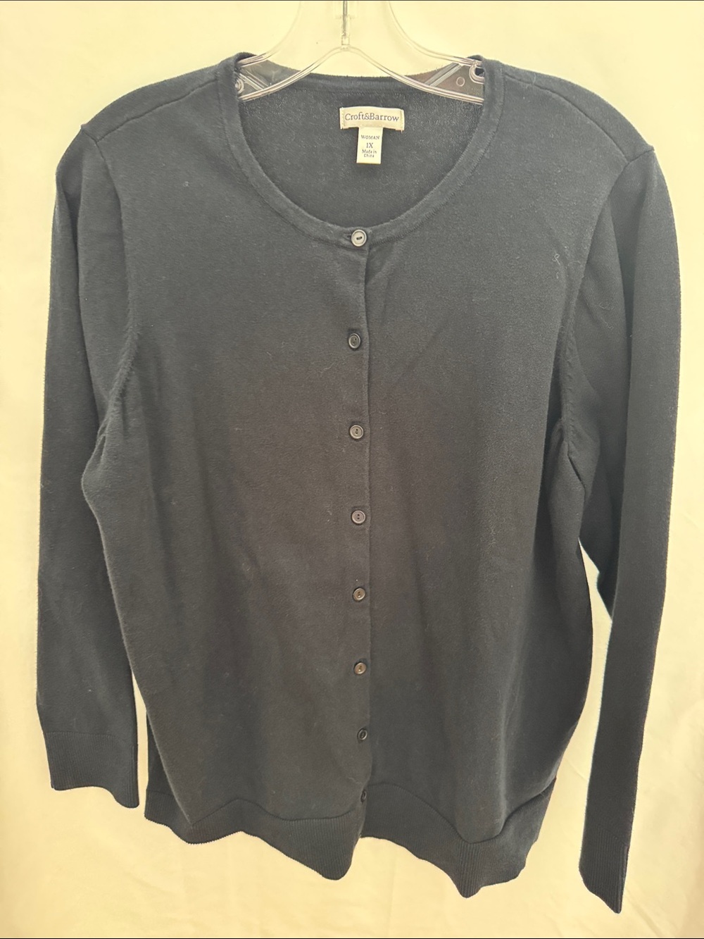 croft & barrow Black Crewneck Button Cardigan